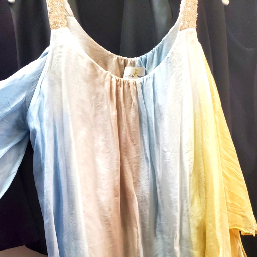 BELLE FRANCE 🇫🇷 100% SILK Cold Shoulder Top M
